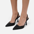 Vellouran | Women's Pointed-Toe Slingback Heels with Embellished Upper