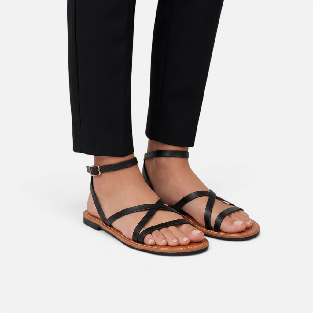 Vellouran | Women’s Minimalist Flat Sandals with Ankle Strap