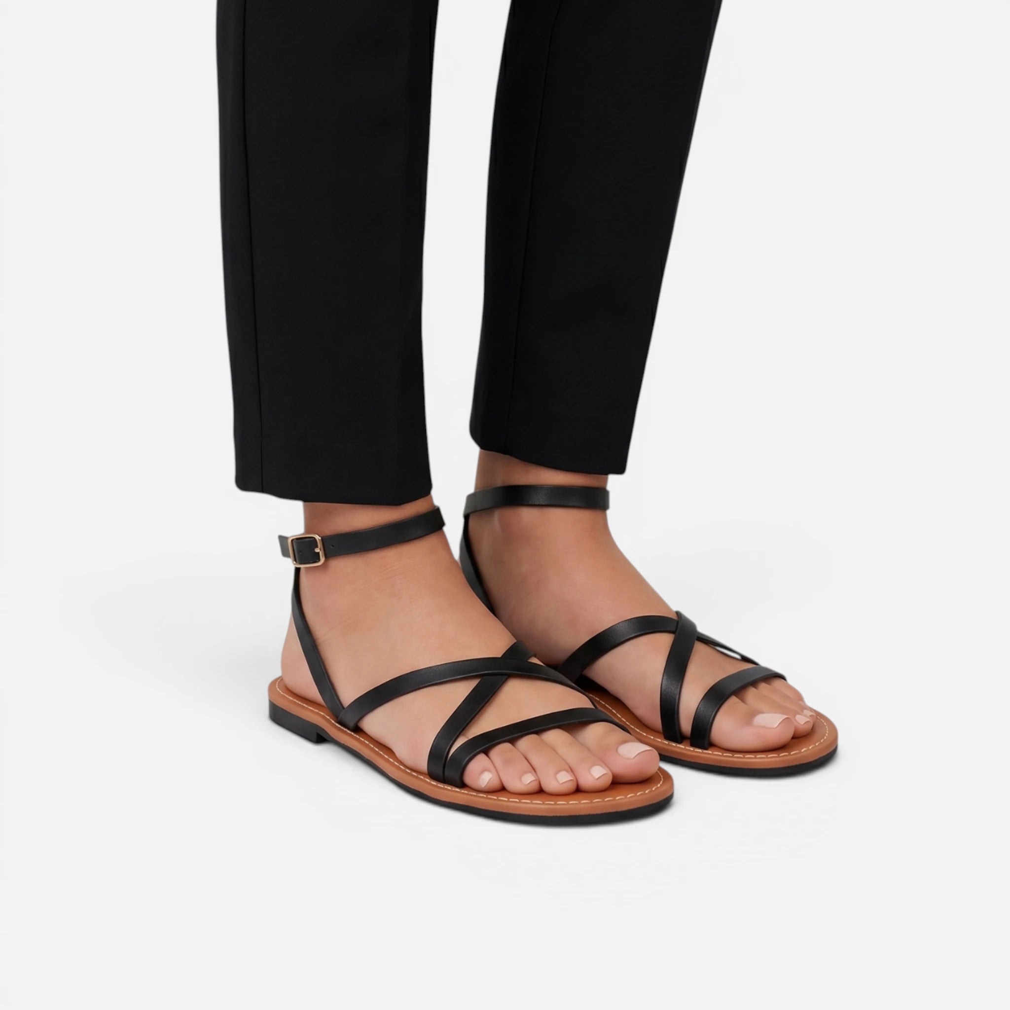 Vellouran | Women’s Minimalist Flat Sandals with Ankle Strap