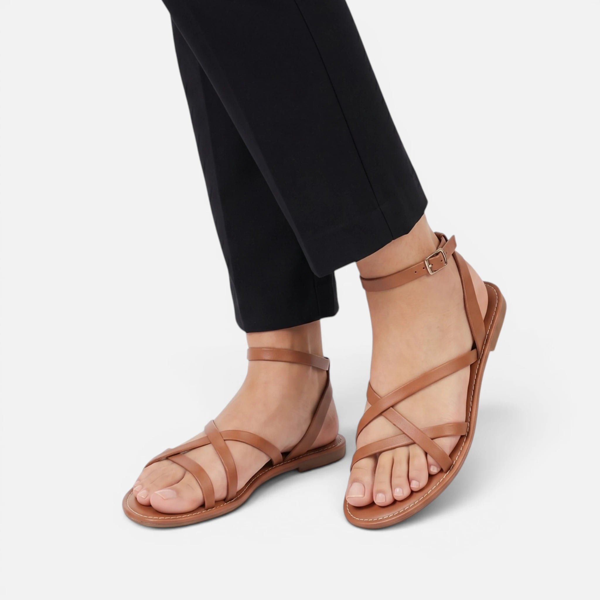 Vellouran | Women’s Minimalist Flat Sandals with Ankle Strap