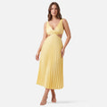 Vellouran | Women’s Satin Style Pleated Midi Dress for Occasions
