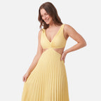 Vellouran | Women’s Satin Style Pleated Midi Dress for Occasions