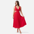 Vellouran | Women’s Satin Style Pleated Midi Dress for Occasions
