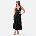 Vellouran | Women’s Satin Style Pleated Midi Dress for Occasions