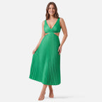 Vellouran | Women’s Satin Style Pleated Midi Dress for Occasions