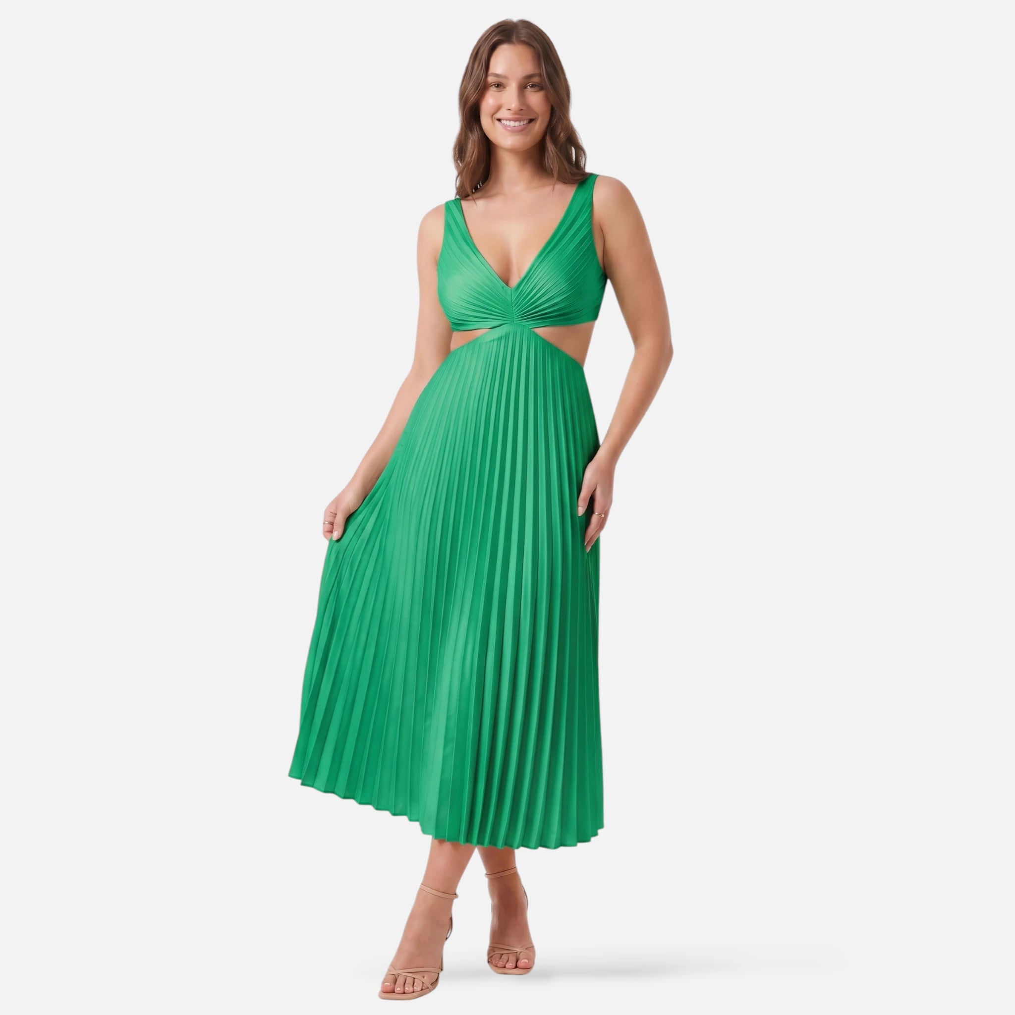 Vellouran | Women’s Satin Style Pleated Midi Dress for Occasions