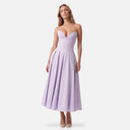 Vellouran | Women's Strapless Midi Dress - Sculpted Bodice and Voluminous Skirt