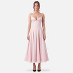 Vellouran | Women's Strapless Midi Dress - Sculpted Bodice and Voluminous Skirt