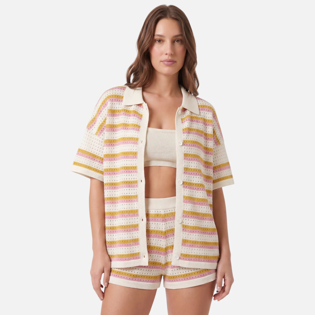 Vellouran | Women’s Striped Knitted Two Piece Co Ord Set for Summer