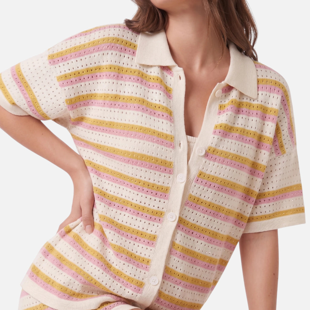 Vellouran | Women’s Striped Knitted Two Piece Co Ord Set for Summer
