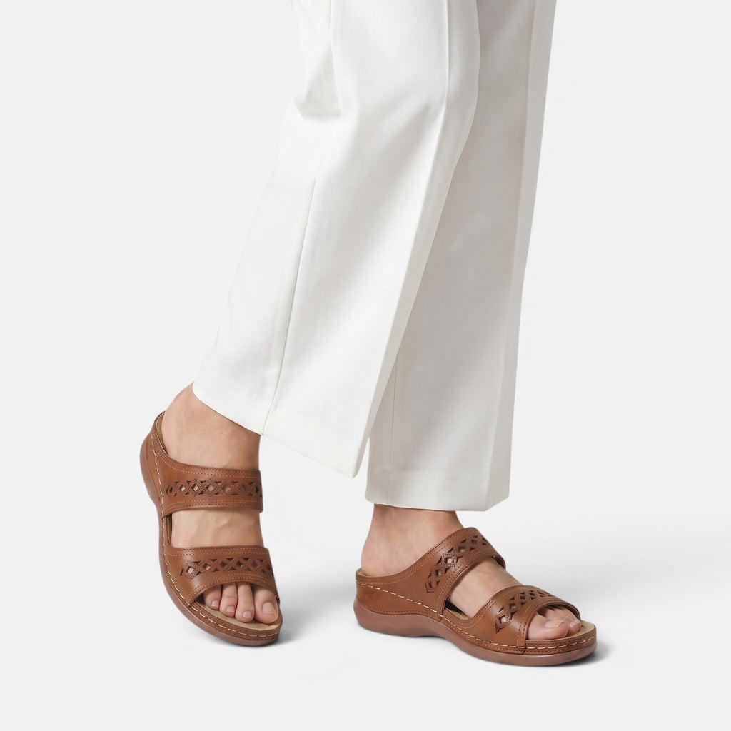 Vellouran | Women's Cushioned Leather Sandals - Soft Supportive Insole and Ankle strap