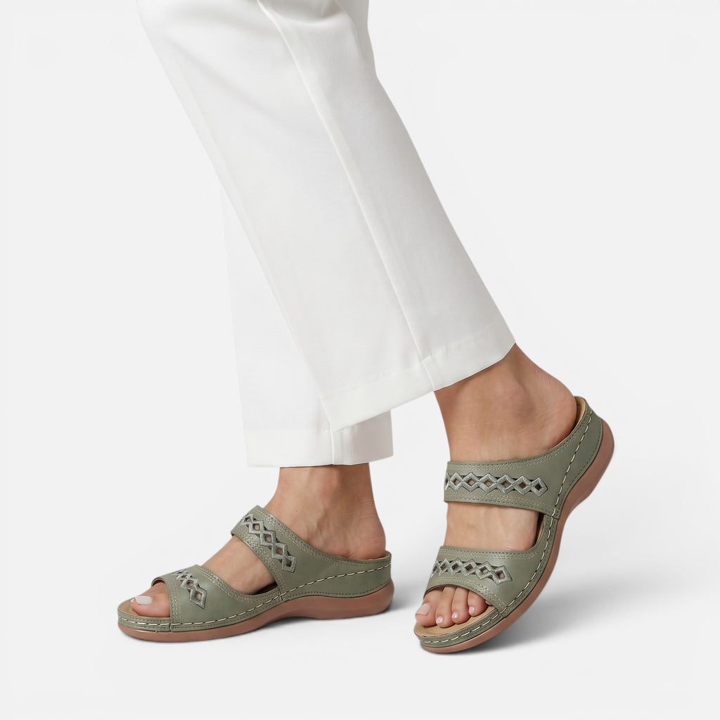 Vellouran | Women's Cushioned Leather Sandals - Soft Supportive Insole and Ankle strap