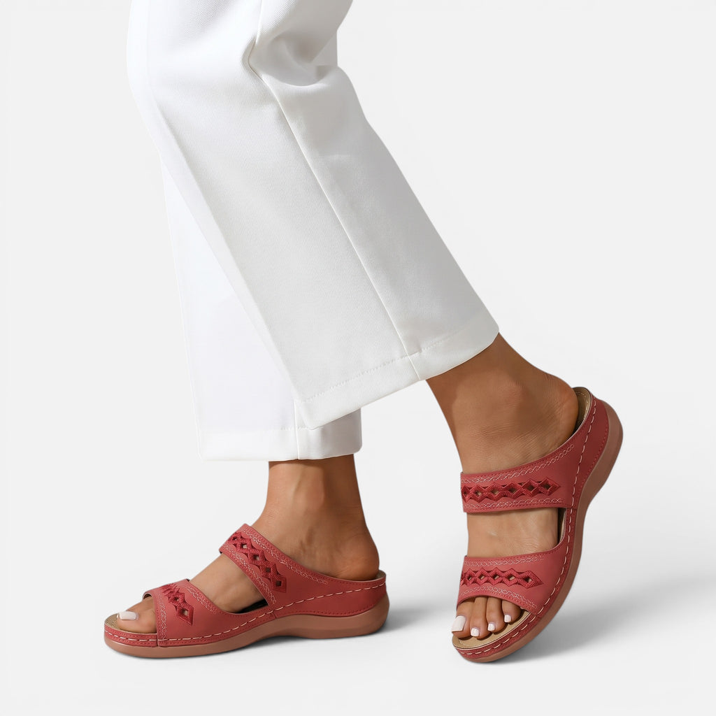 Vellouran | Women's Cushioned Leather Sandals - Soft Supportive Insole and Ankle strap
