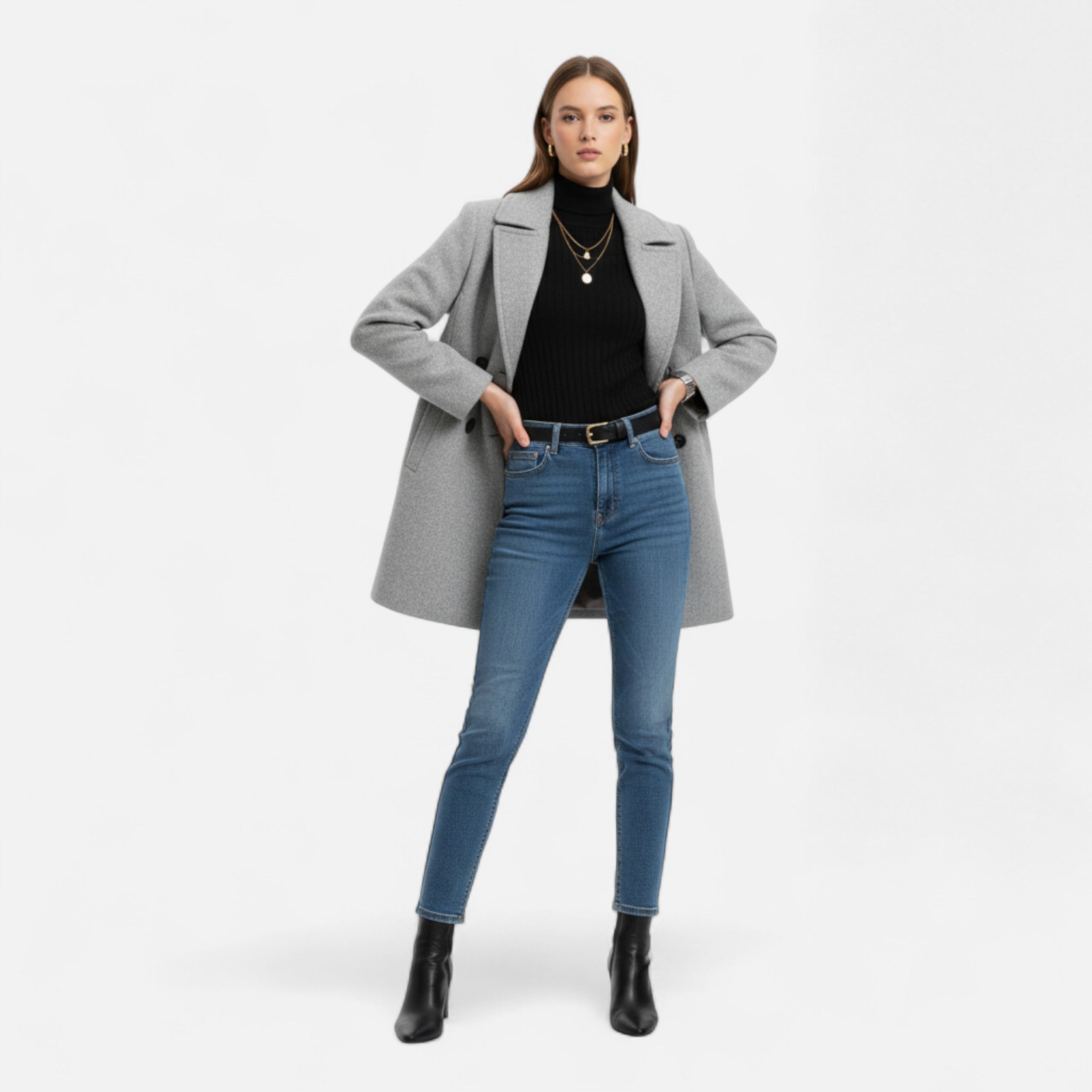 Vellouran | Women’s Elegant Grey Double-Breasted Coat
