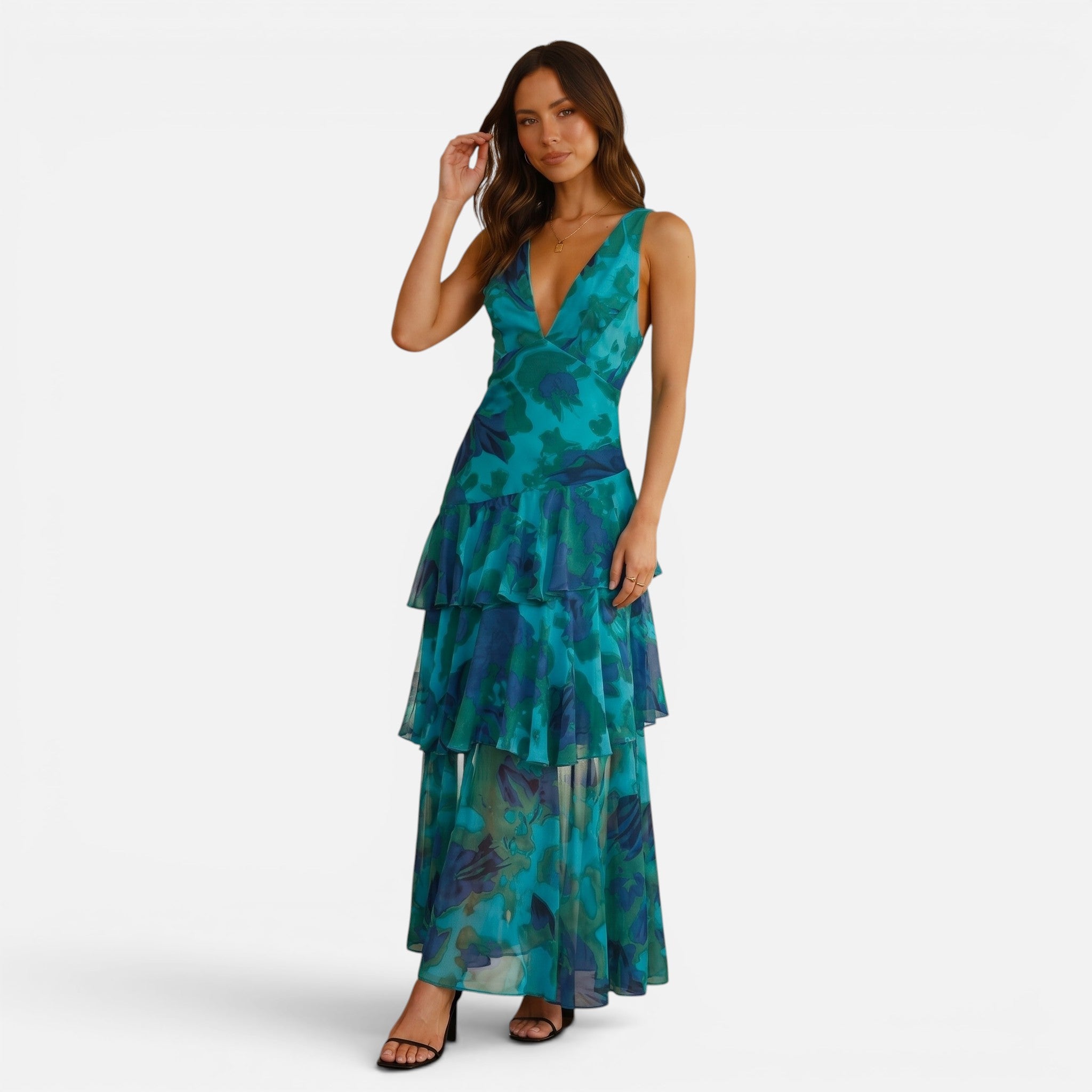 Vellouran | Women's Maxi Dress - Deep V Neckline Summer Style