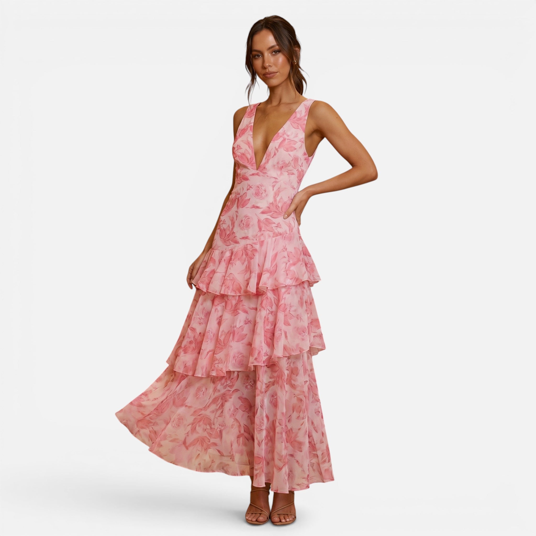 Vellouran | Women's Maxi Dress - Deep V Neckline Summer Style