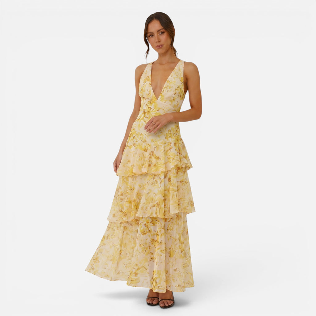 Vellouran | Women's Maxi Dress - Deep V Neckline Summer Style