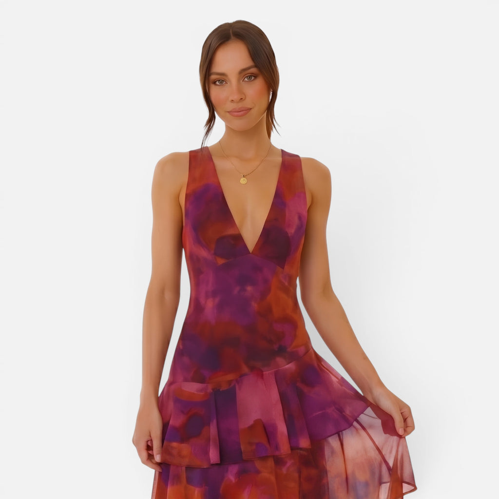 Vellouran | Women's Maxi Dress - Deep V Neckline Summer Style