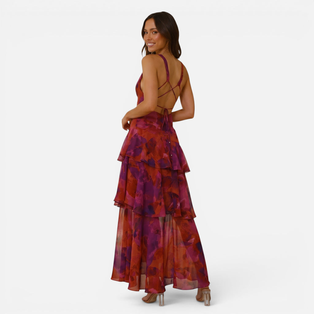 Vellouran | Women's Maxi Dress - Deep V Neckline Summer Style