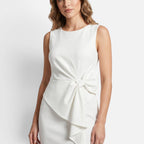Vellouran | Women's Sleeveless Midi Dress with Boat Neck and Side Bow Detail