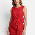 Vellouran | Women's Sleeveless Midi Dress with Boat Neck and Side Bow Detail