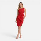 Vellouran | Women's Sleeveless Midi Dress with Boat Neck and Side Bow Detail