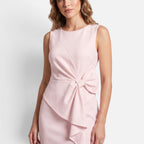 Vellouran | Women's Sleeveless Midi Dress with Boat Neck and Side Bow Detail