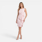 Vellouran | Women's Sleeveless Midi Dress with Boat Neck and Side Bow Detail