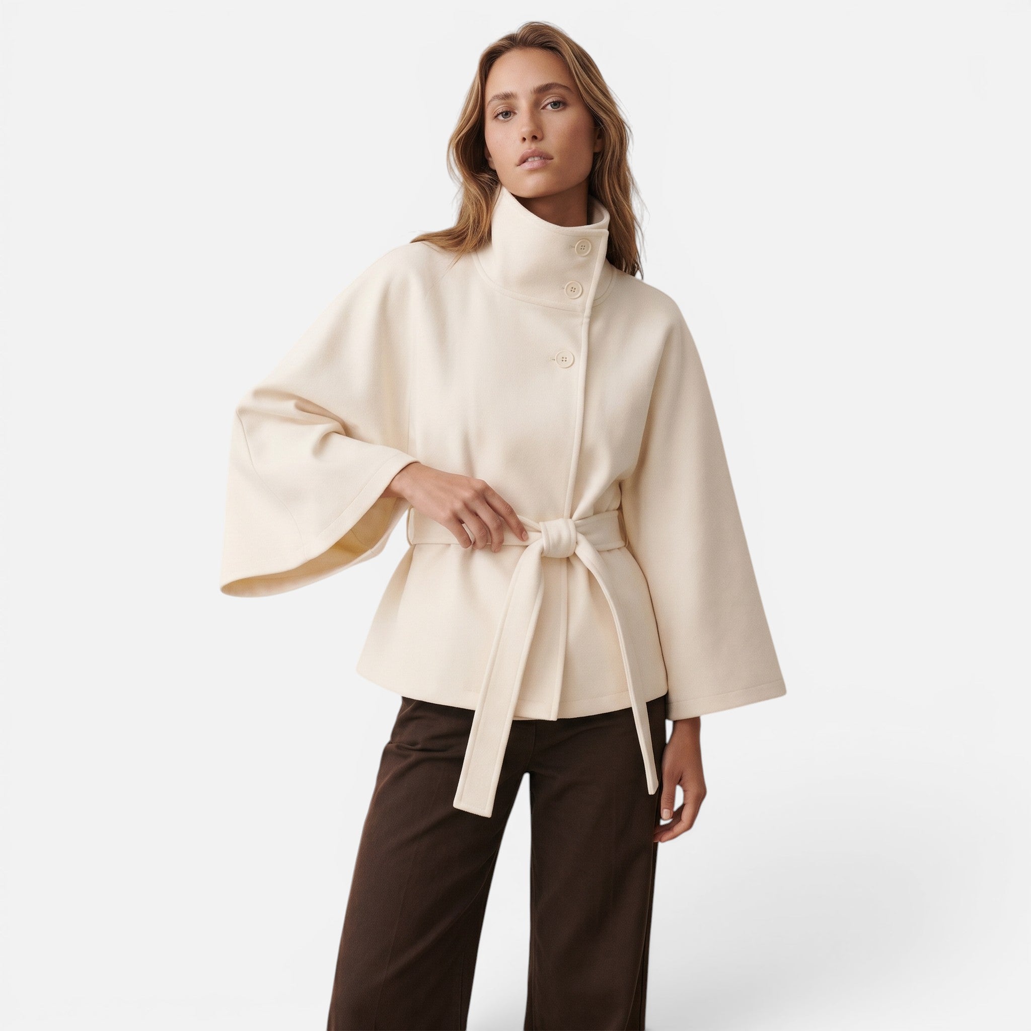 Vellouran | Women's Spring Jacket with High Collar and Removable Belt