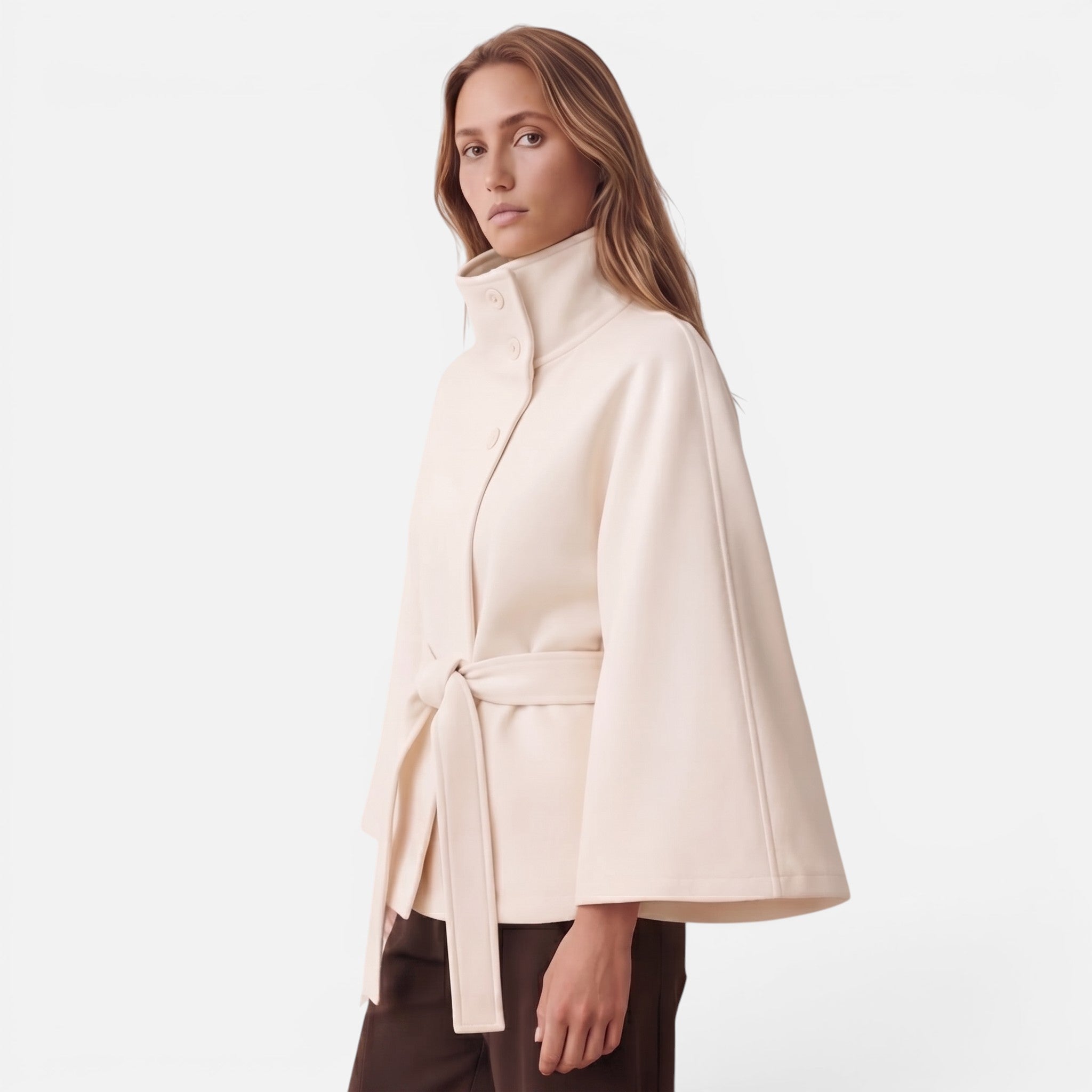 Vellouran | Women's Spring Jacket with High Collar and Removable Belt