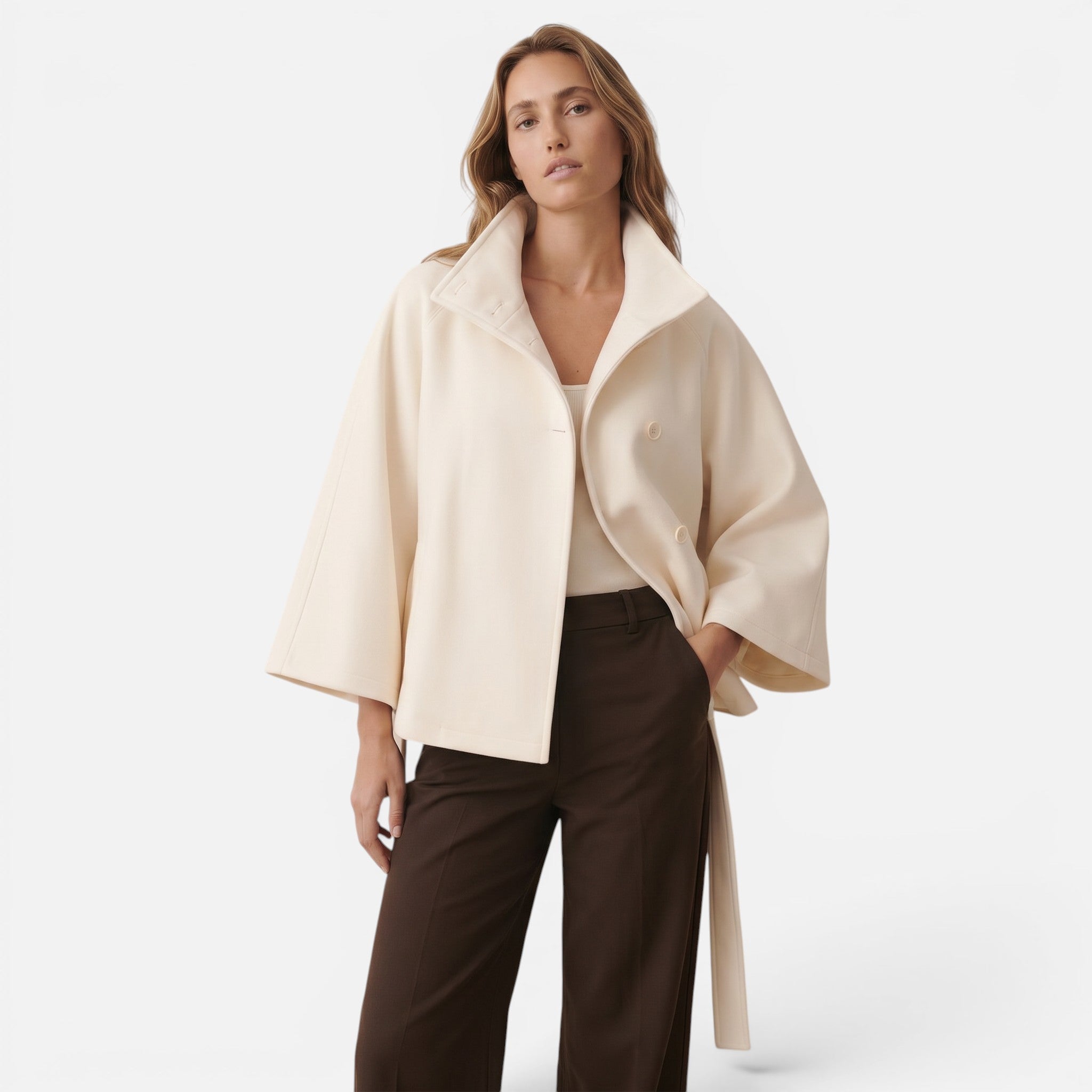Vellouran | Women's Spring Jacket with High Collar and Removable Belt