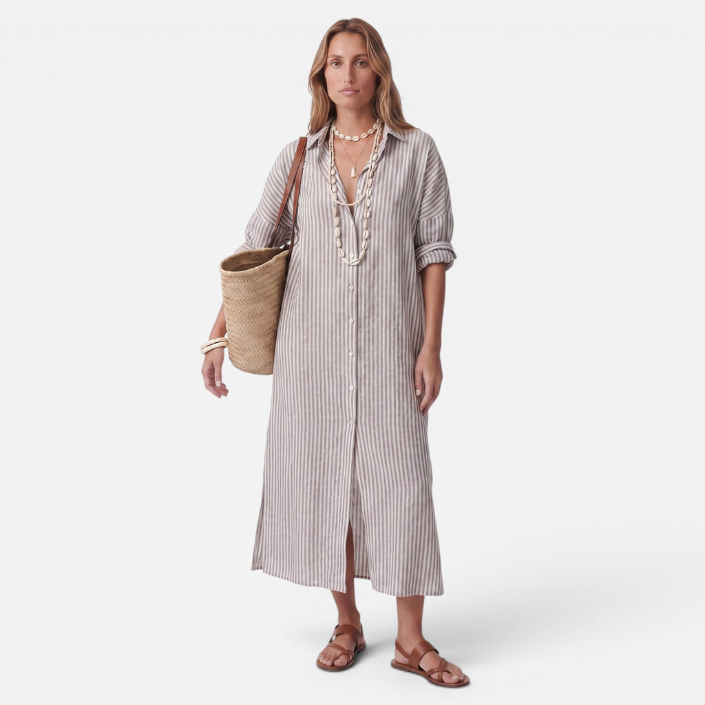 Vellouran | Women's Striped Button-Down Midi Dress