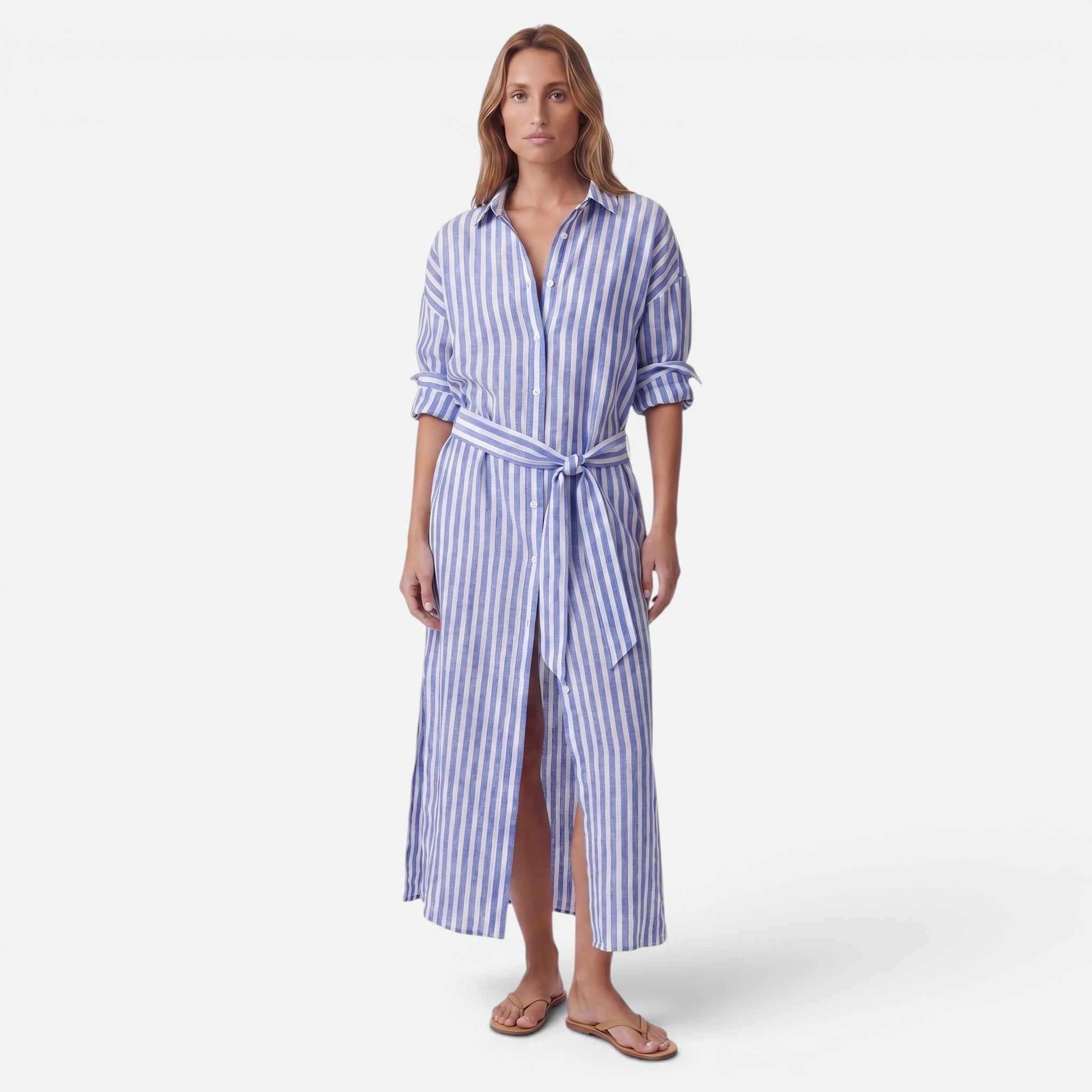 Vellouran | Women's Striped Button-Down Midi Dress