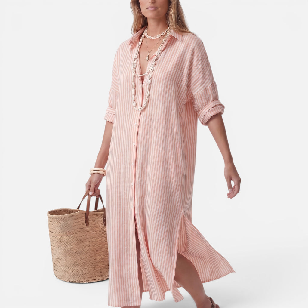 Vellouran | Women's Striped Button-Down Midi Dress