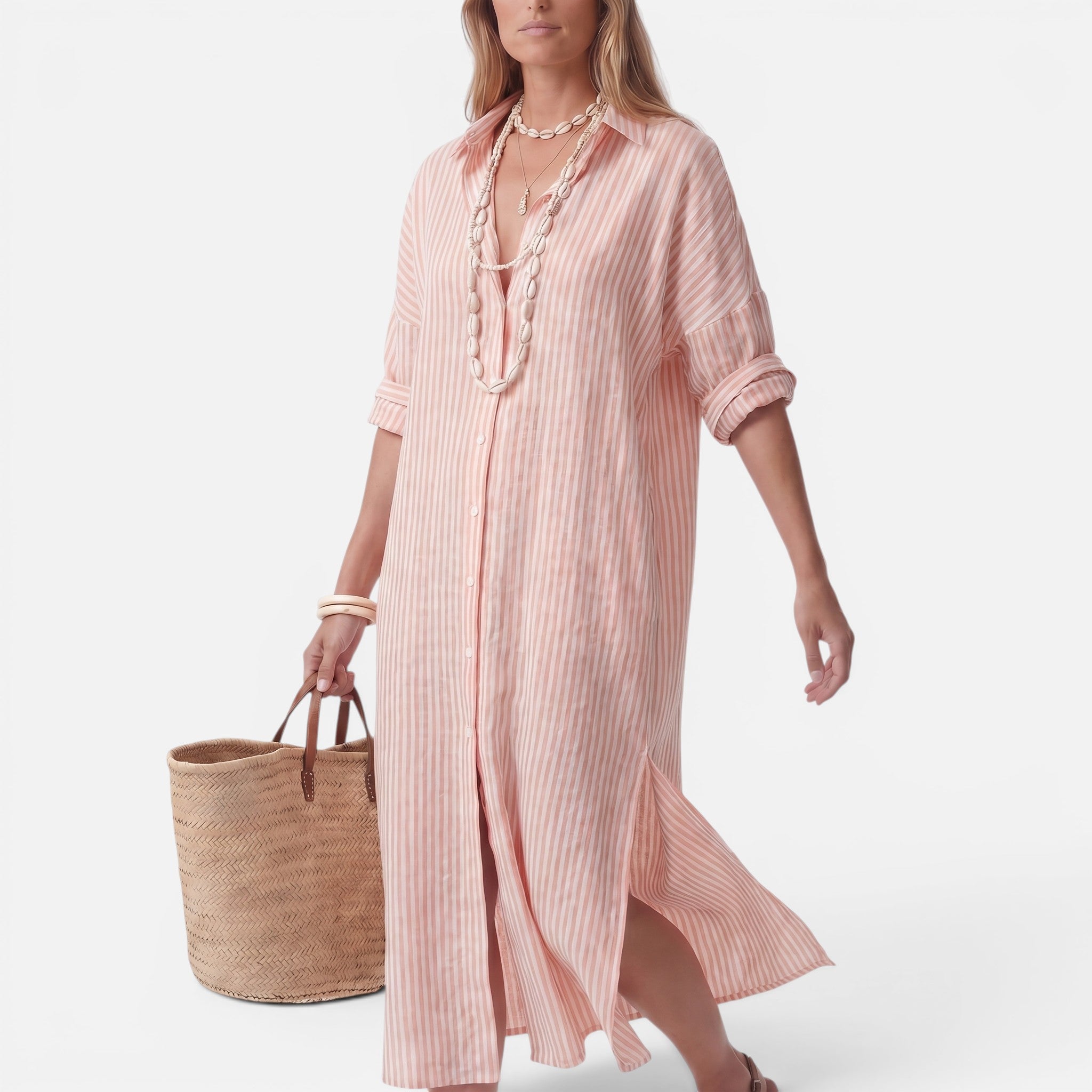 Vellouran | Women's Striped Button-Down Midi Dress