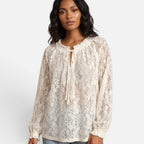 Vellouran | Women's Textured Lace Blouse Relaxed Style Top