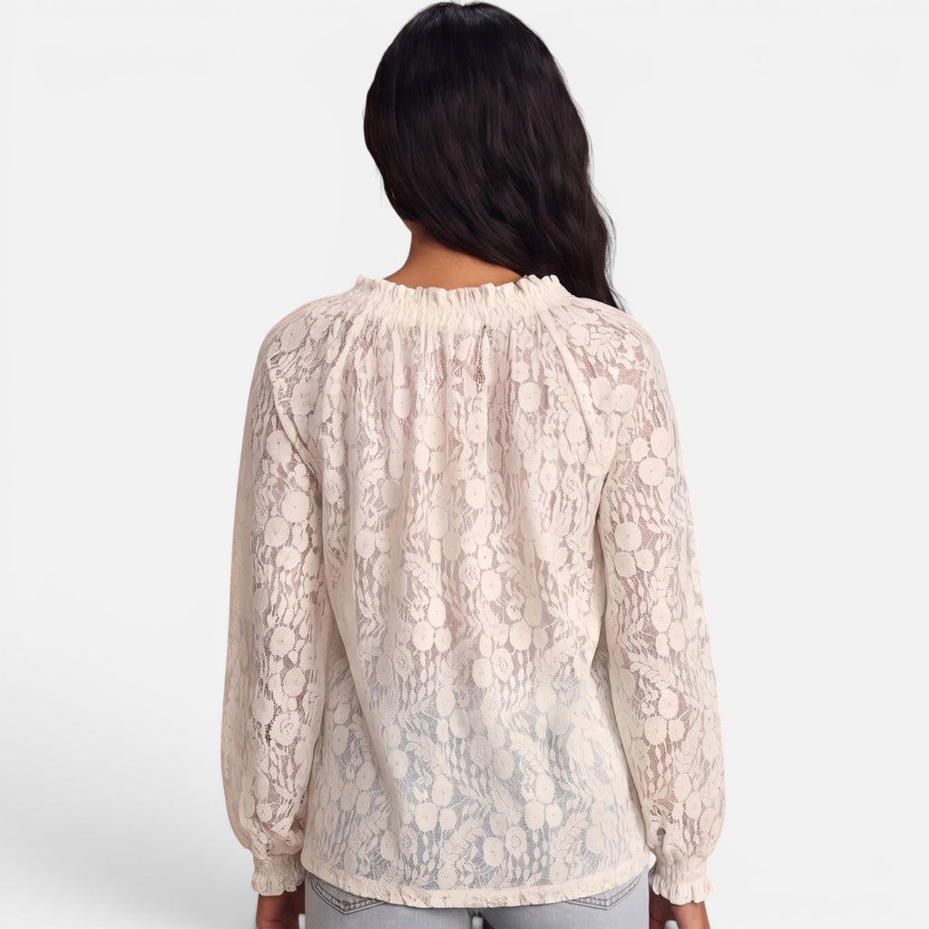 Vellouran | Women's Textured Lace Blouse Relaxed Style Top