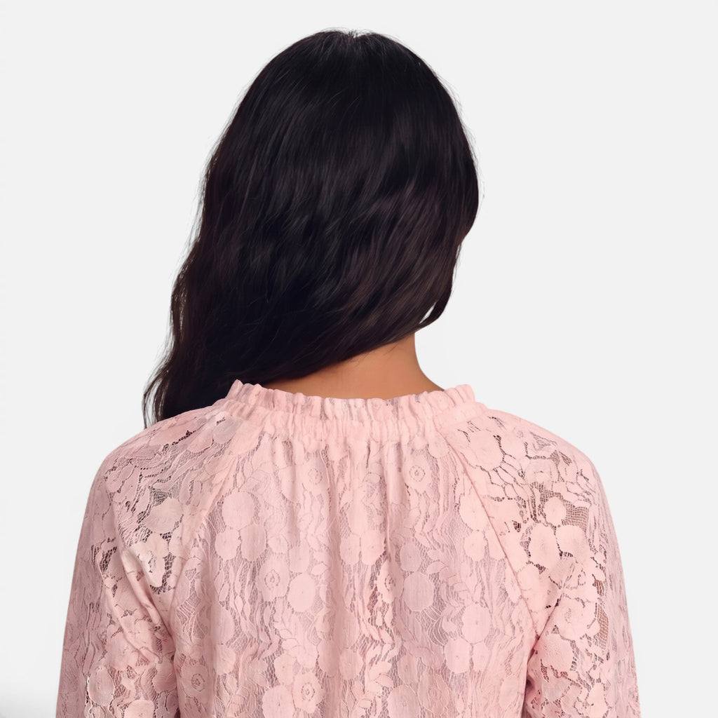 Vellouran | Women's Textured Lace Blouse Relaxed Style Top