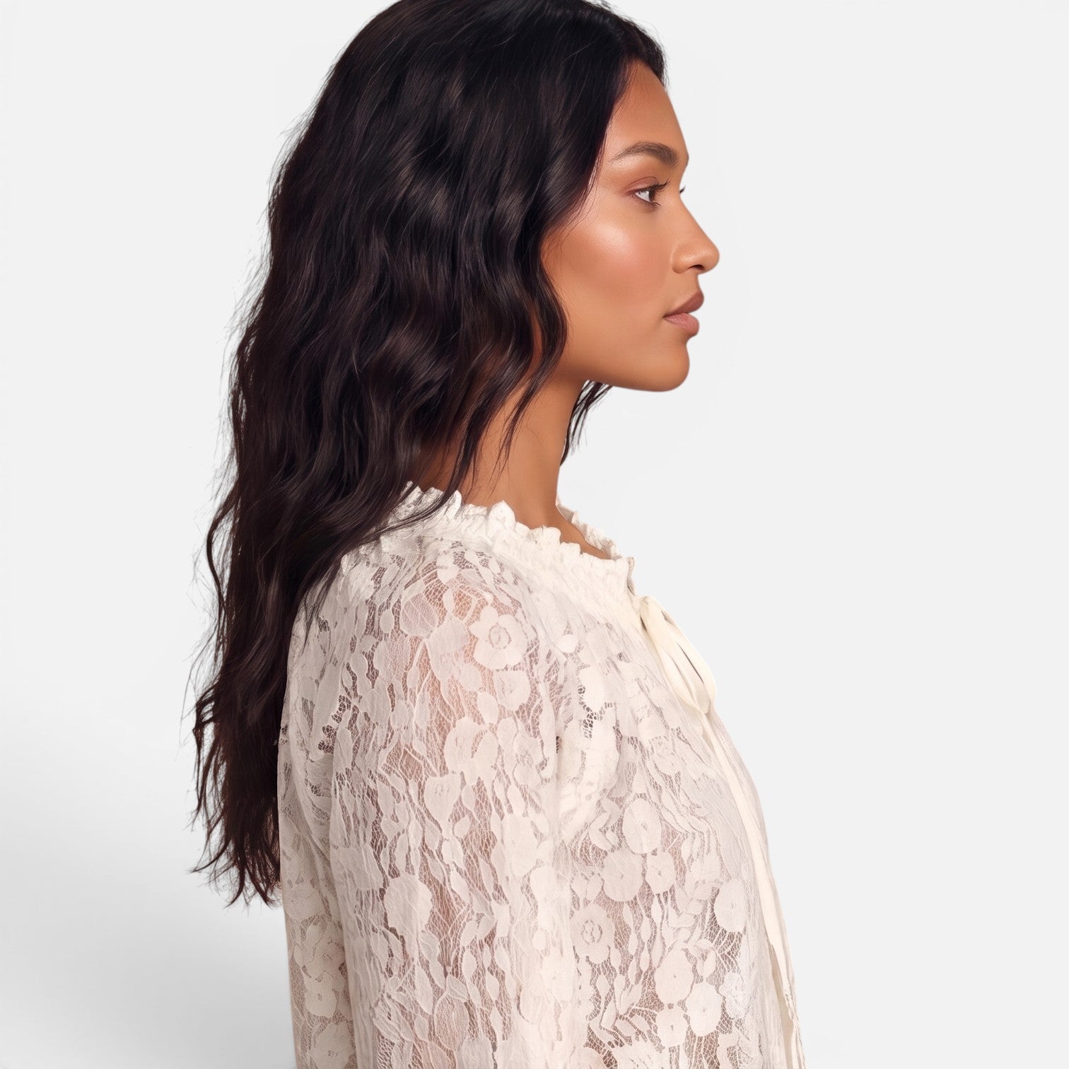 Vellouran | Women's Textured Lace Blouse Relaxed Style Top