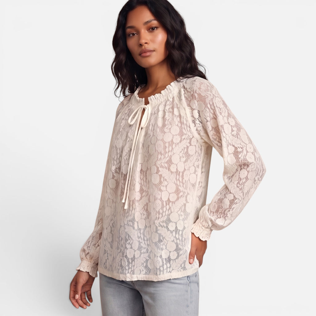 Vellouran | Women's Textured Lace Blouse Relaxed Style Top