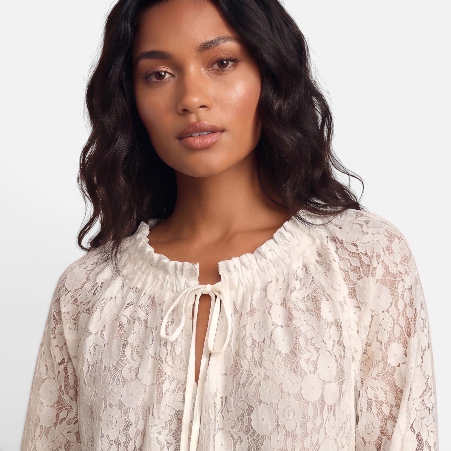 Vellouran | Women's Textured Lace Blouse Relaxed Style Top