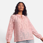 Vellouran | Women's Textured Lace Blouse Relaxed Style Top