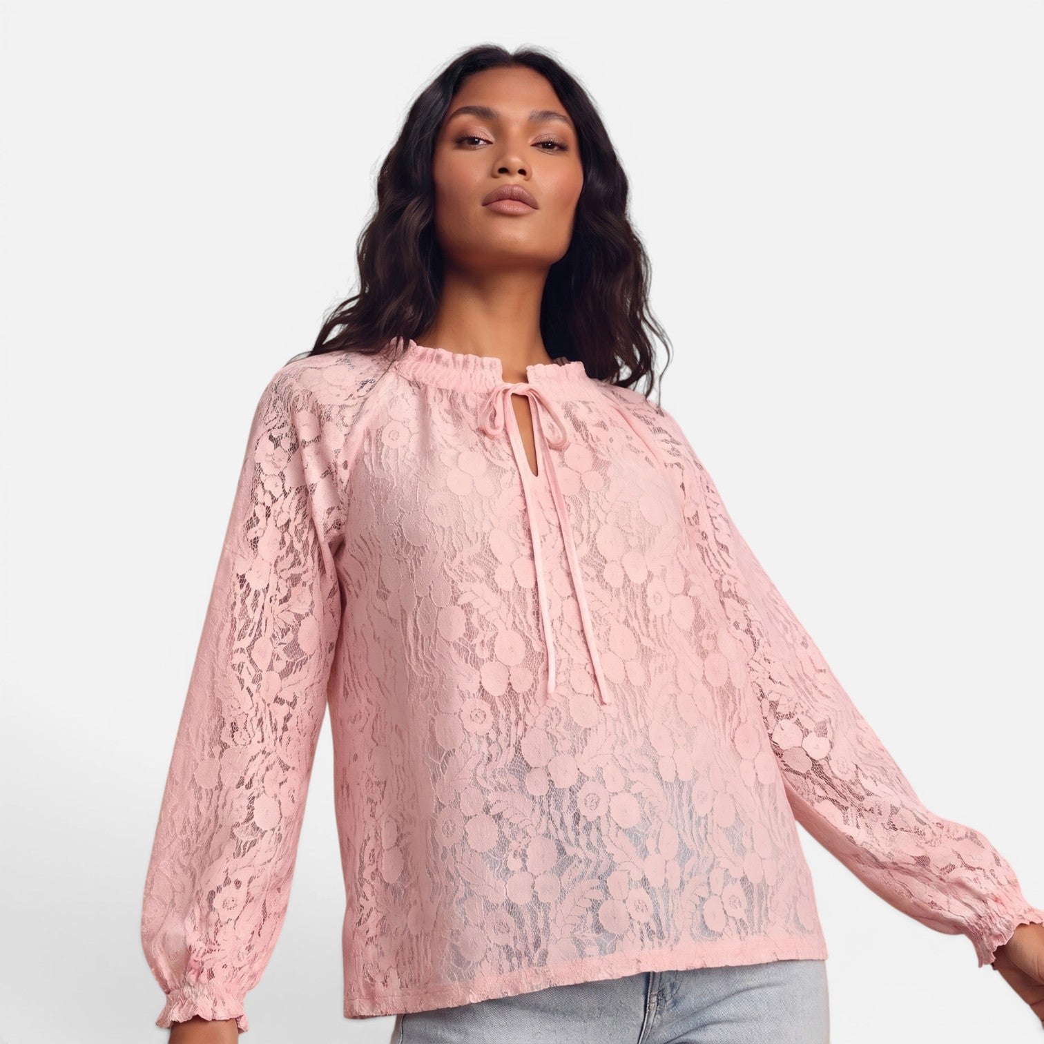 Vellouran | Women's Textured Lace Blouse Relaxed Style Top
