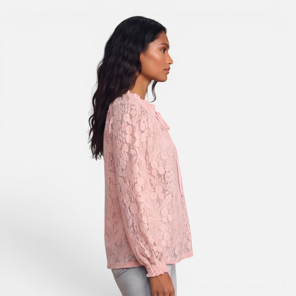Vellouran | Women's Textured Lace Blouse Relaxed Style Top