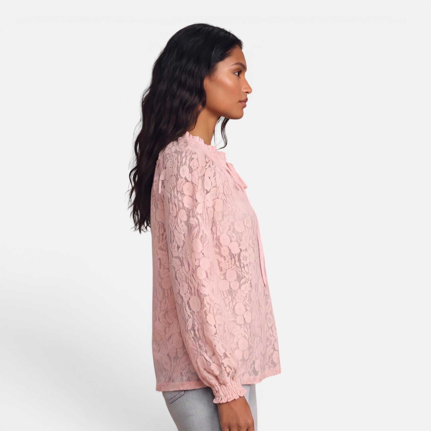 Vellouran | Women's Textured Lace Blouse Relaxed Style Top