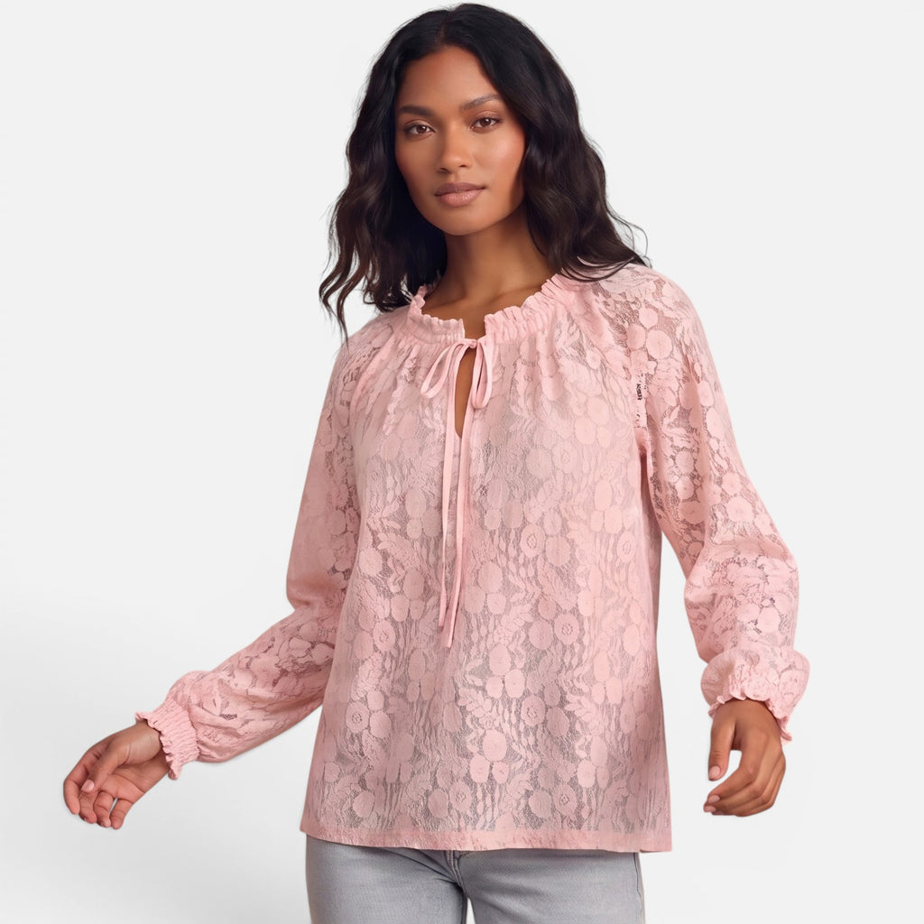 Vellouran | Women's Textured Lace Blouse Relaxed Style Top