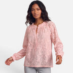 Vellouran | Women's Textured Lace Blouse Relaxed Style Top