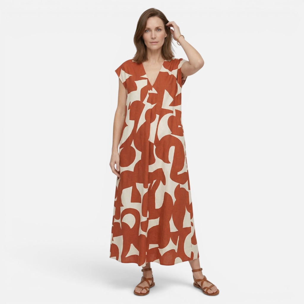 Vellouran | Women's V Neck Maxi Dress with Stylish Print for Summer