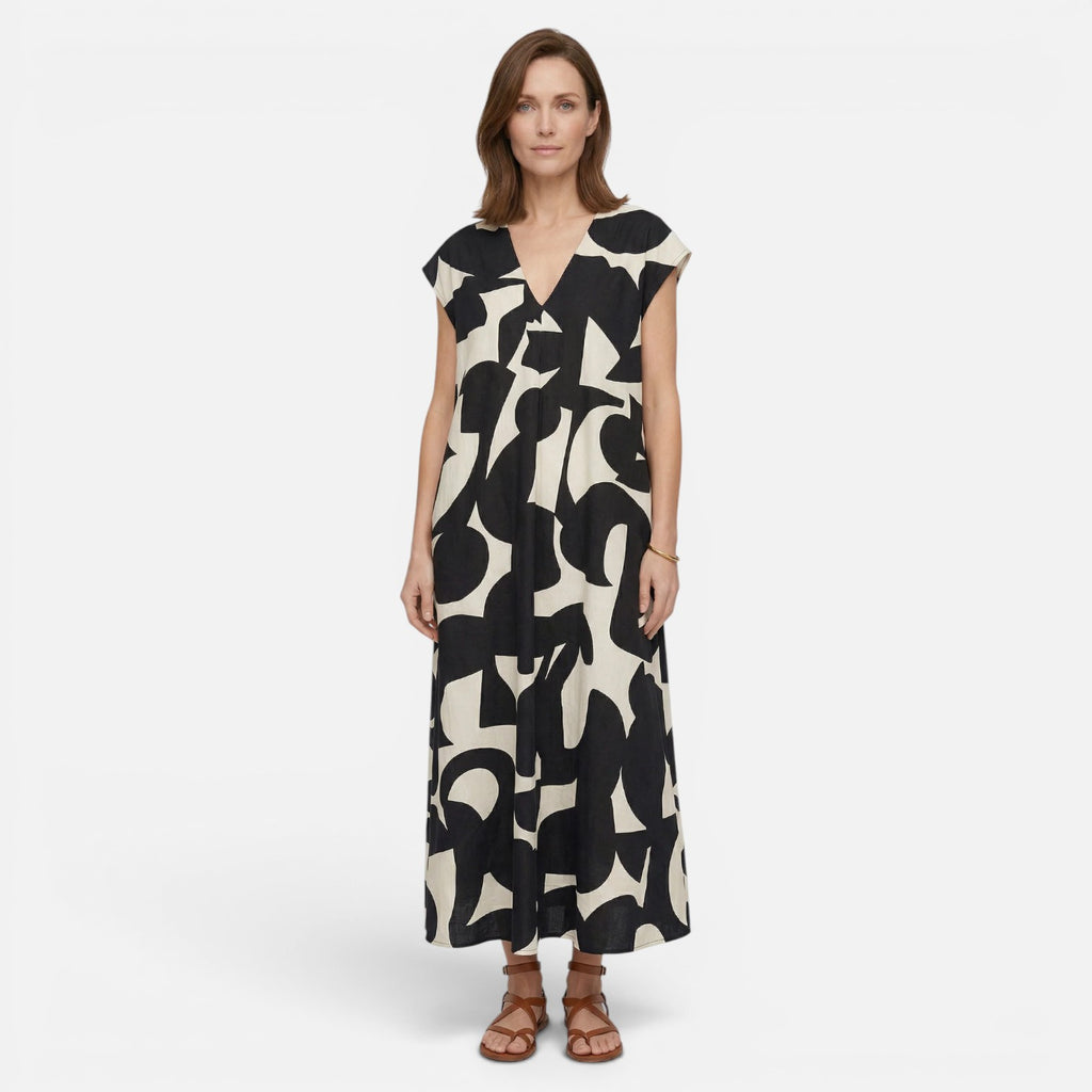 Vellouran | Women's V Neck Maxi Dress with Stylish Print for Summer